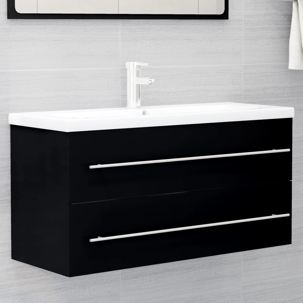 Badezimmermöbel Waschbeckenunterschrank schwarz, 100 x 38,5 x 48 cm