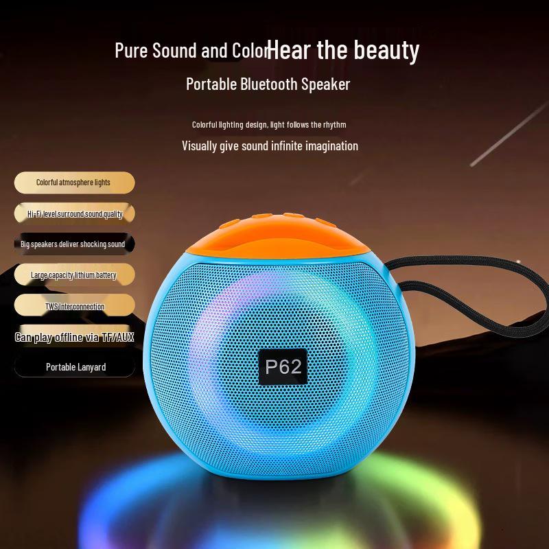 

Mini Portable Bluetooth Speaker with Subwoofer, TWS Connectivity, HiFi Surround Sound - Model P62