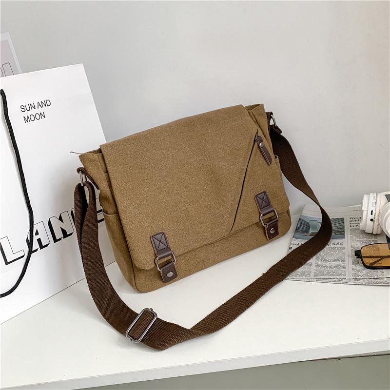 Men s College Style Canvas Messenger Bag - Trendy, Casual, Large Capacity, Single Shoulder Crossbody кофейный