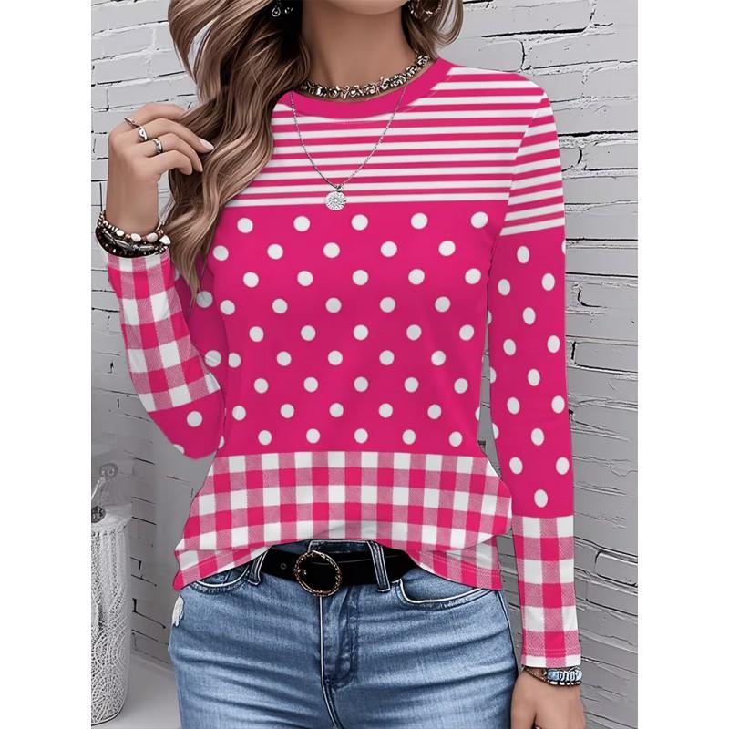 Color Block Striped Crew Neck Long Sleeve T-Shirt Slim Fit Casual Top Daily Wear