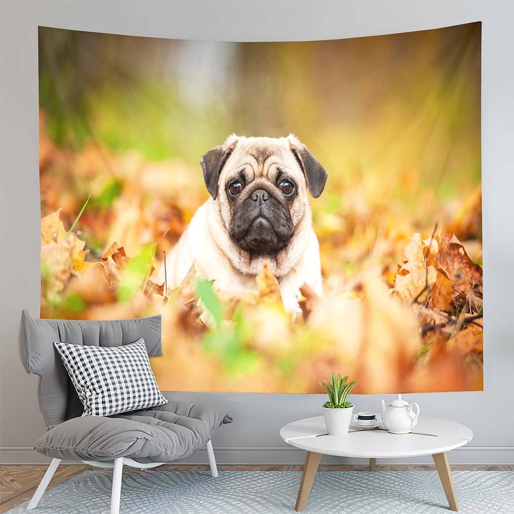 Cute Animals Pet Pug Dog Decor Tapestry for Backdrop Creativity Bedroom Dorm Living Room Modern Decor Wall Hanging Tapestries