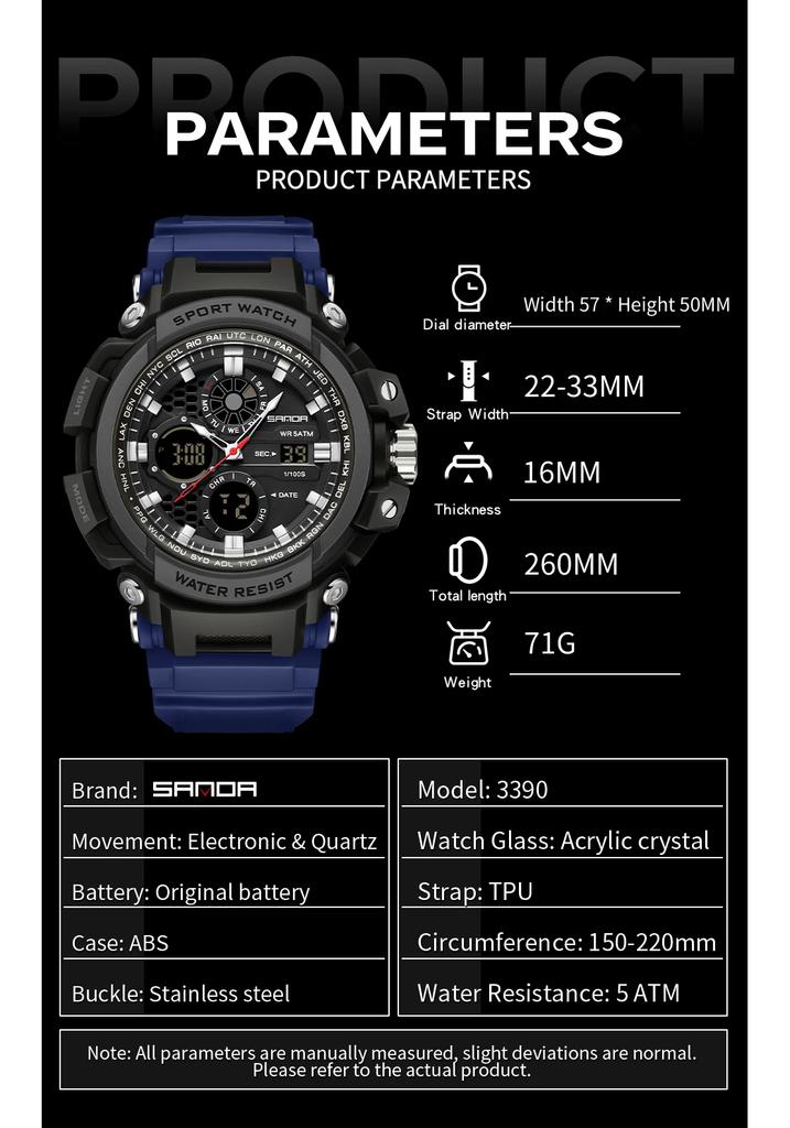 SANDA 3390 New Sports Men's Watches Military Digital Watch Waterproof Wristwatch for Male Clock Shock Relogios Masculino