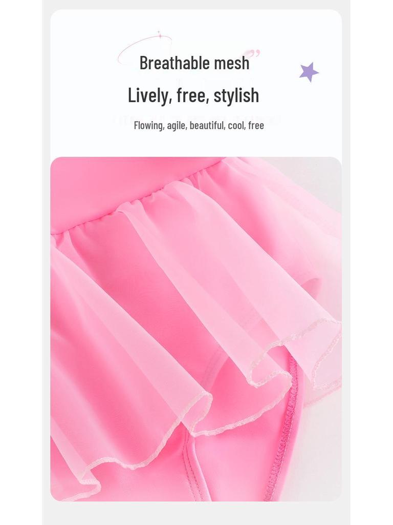 Girls' Strawberry One-Piece Swimsuit with Mesh Skirt - Quick-Drying and Breathable Pink Tankini