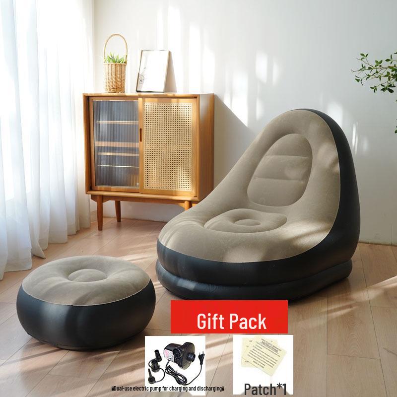 Inflatable Flocked Sofa & Footstool Set: Portable Tatami, Perfect for Lazy Naps & Camping.