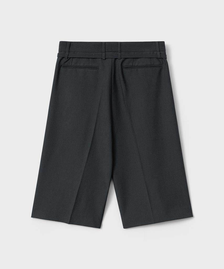 Bellie Belted Tuck Bermuda Slacks - Charcoal