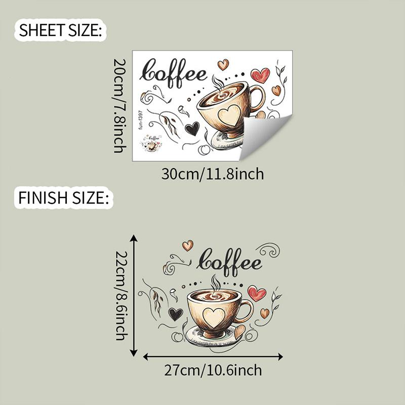 Self-adhesive Coffee Cup Pattern Wall Stickers DIY Wall Decoration for Living Roon Kitchen Office Cafe Background Decoration