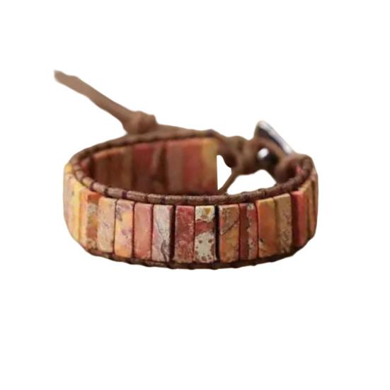 Bohemian Stone Bracelet Handmade Natural Stone Tube Beads Bangle Adjustable Unisex Boho Bracelet Gift for Him Her