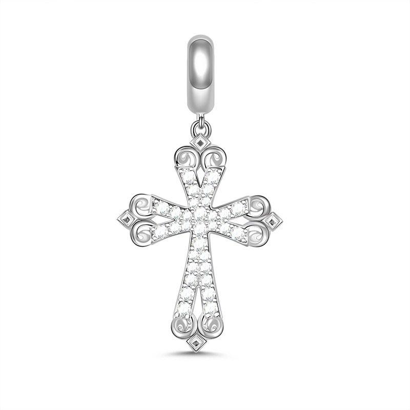 Funkelnder Kreuzanhänger Kreuz & Herz Schutzengel Charms Passend für Original Europäische Armbänder DIY Damenschmuck Geschenk