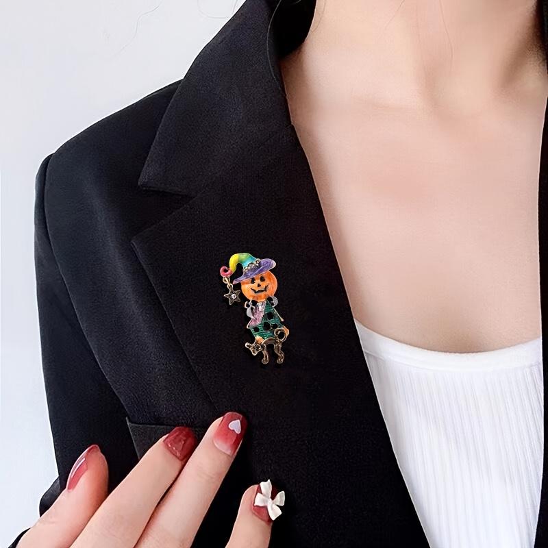 1pc Halloween Pumpkin Scarecrow Brooch for Men And Women - Exquisite Vintage Fantasy Funny Wizard Hat Pumpkin Head  Pin
