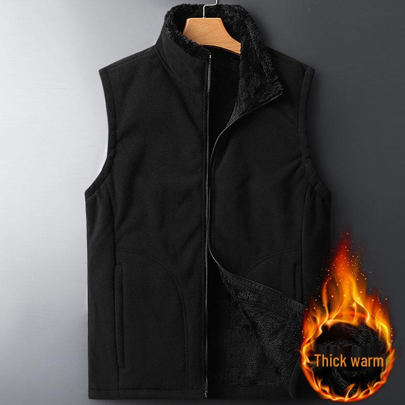 Men's Plus Size Fleece-Lined Vest with Stand-Up Collar - Autumn/Winter Style