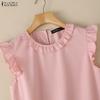 ZANZEA Blusa da Donna Casual Splicing Girocollo Larga Senza Maniche