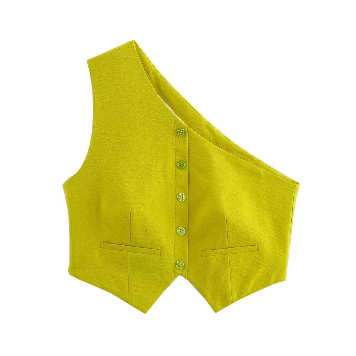 European-Style Fashionable Women s One-Shoulder Camisole Top Medium зеленый лайм