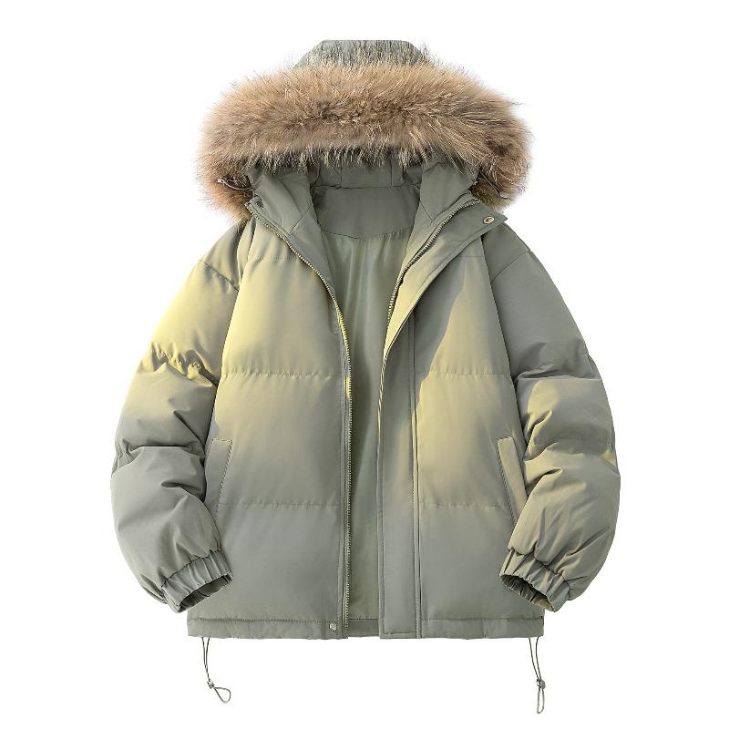 Cotton-padded Men's Winter Big Fur Collar Hooded Cotton, Loose Bread Clothes, Drawstring Hem Cold-proof Cotton Clothes
