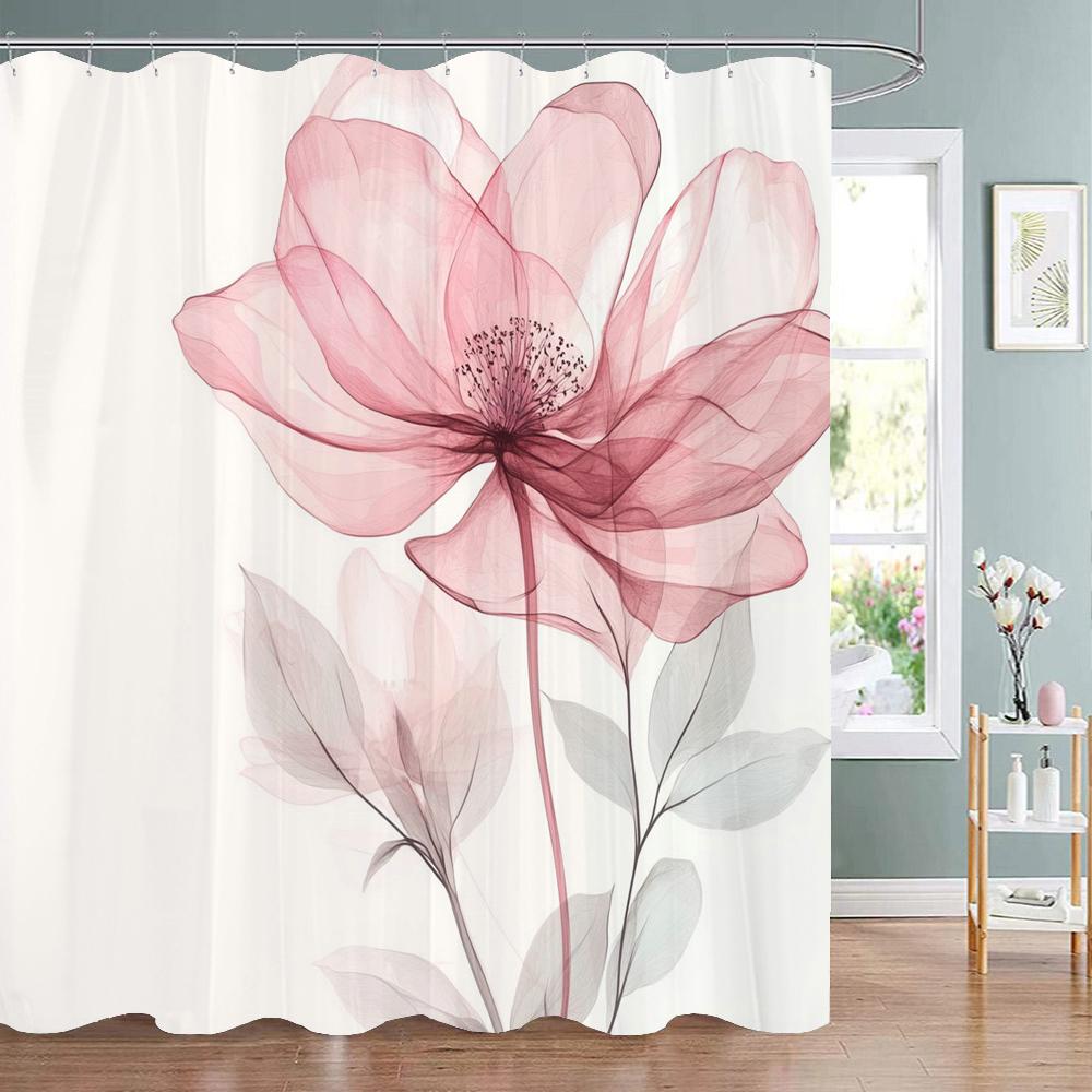 Colorful Flowers Shower Curtain for Bathroom Pink Floral Romantic Plants Nature Scenery Decor Shower Curtain with Hooks
