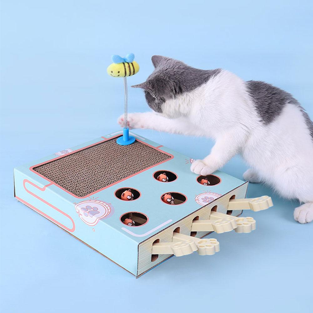 Cat Scratchers Cardboard with Whack-A-Mole Game Interactive Cat Toy Durable Cat Cardboard Box Cat Scratch Bed For Indoor Cats