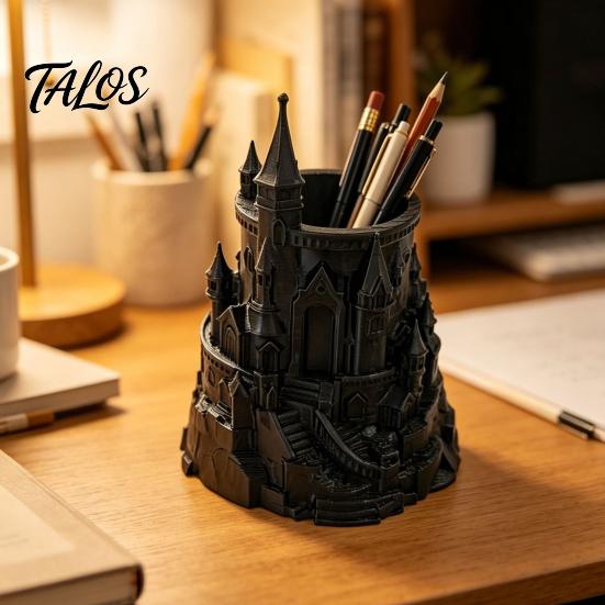 Portapenne ad Angoli Arrotondati Forma di Castello Organizer da Scrivania Stampato in 3D per Penne, Matite, Pennelli da Trucco, Portamatite Decorativo