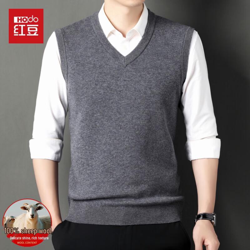 Hongdou Men's 100% Wool V-Neck Sleeveless Sweater Vest