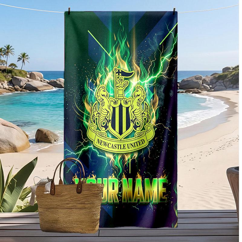 Newcastle United FC Personalized Printed Beach Towel Soccer Logo Support Custom Name Text Absorbent Towel For Sport Travel Special Gift
