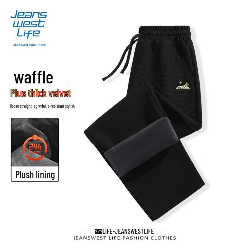 

JEANSWEST LIFE Men s Waffle Knit Fleece Straight-Leg Pants M