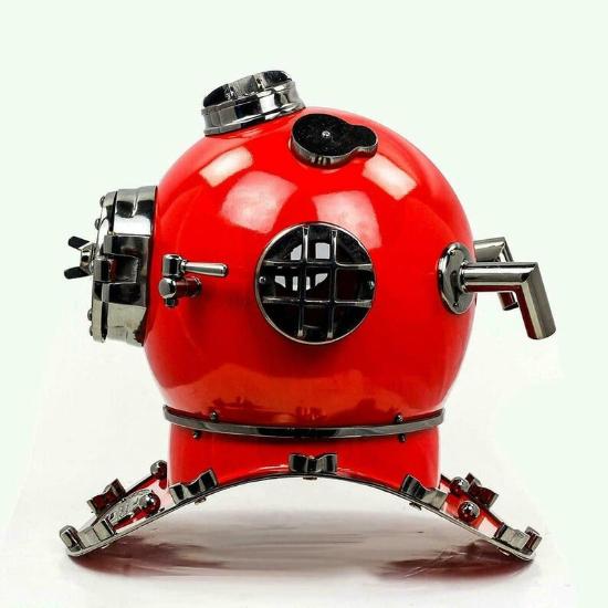 U.S Navy Red Antique Diving Helmet - Mark V Deep SCA Scuba Divers Helmet - Christmas Red