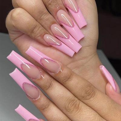 Französische Rosa Glitzer-Nagelspitzen - Langanhaltende Aufkleber
