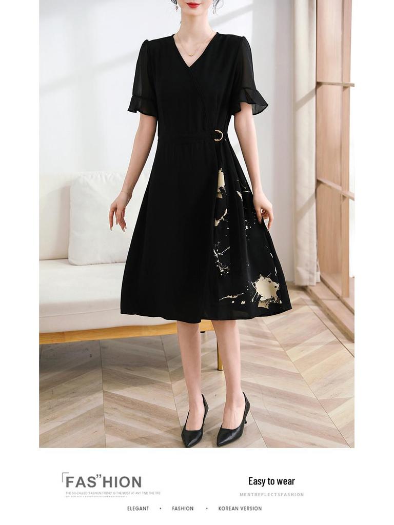 Elegant V-Neck Summer Dress for Women Aged 40-50