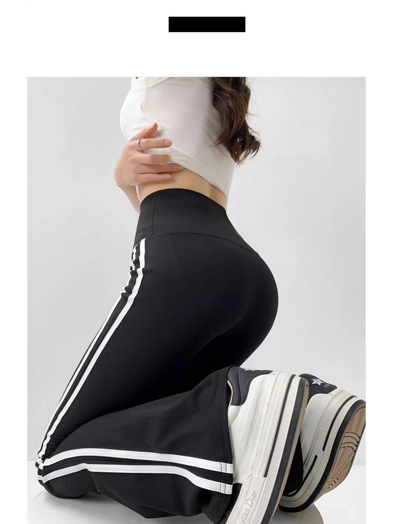 High Waist Flare Yoga Pants with Side Stripe for Women - Plus Size, Autumn/Winter Wear