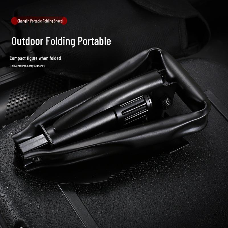 Changlin 502 Black Manganese Steel Large Portable Combat Shovel with Three-Fold Handle, Multi-Functional Outdoor Entrenching Tool.