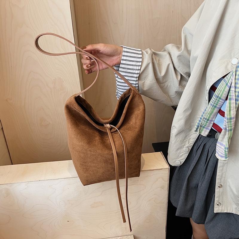 Solid Color Casual Bow Korean Version Fashion Matte Large Capacity Retro Tote Underarm Bag Women