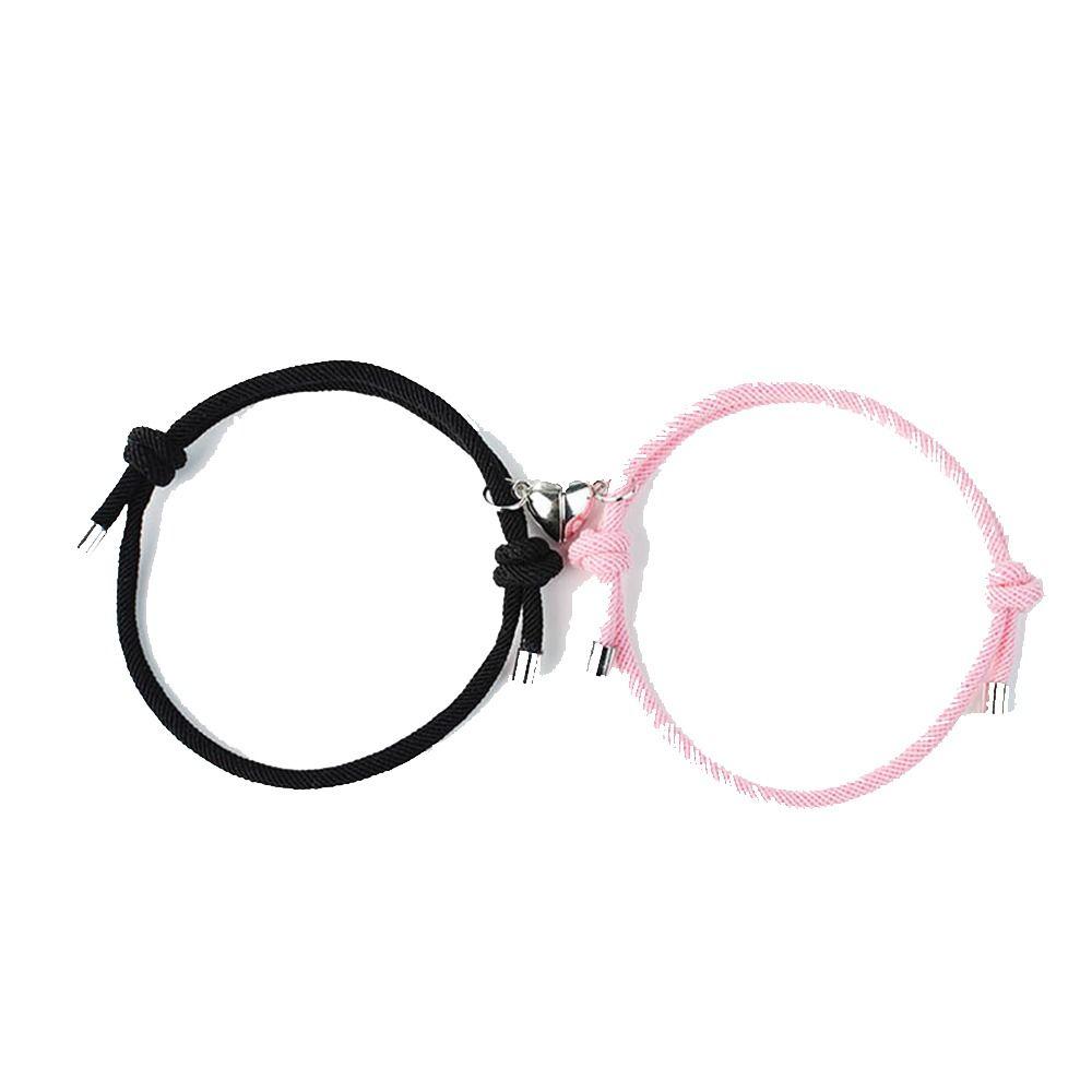 

Любовь Магнитный Браслет Сердце Контрастные Цвета Браслет Удачи Ретро Парный Браслет Украшение розовый/чёрный