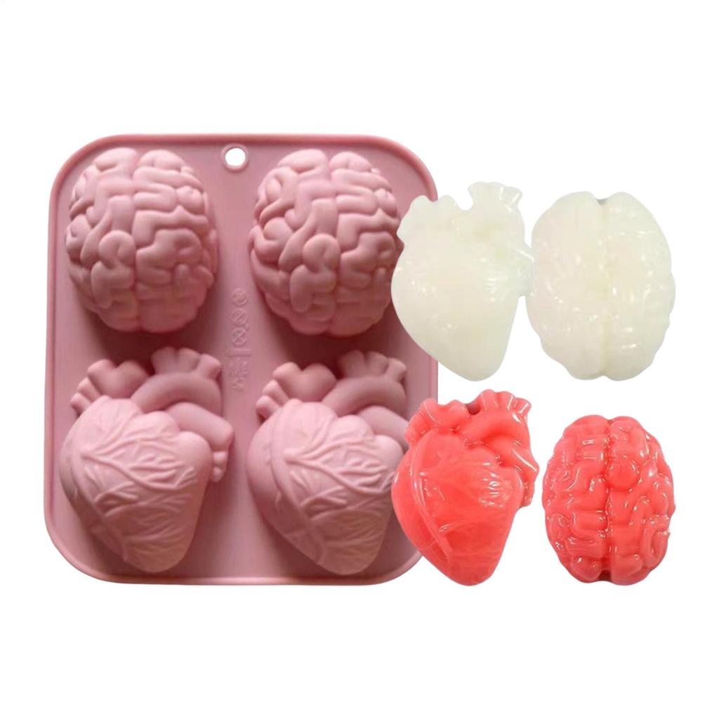 Human Heart Brain Silicone Molds Halloween 3D Brain Heart Shape Chocolate Candy Pudding Ices Cube Tray Cupcake Cake Decor Molds