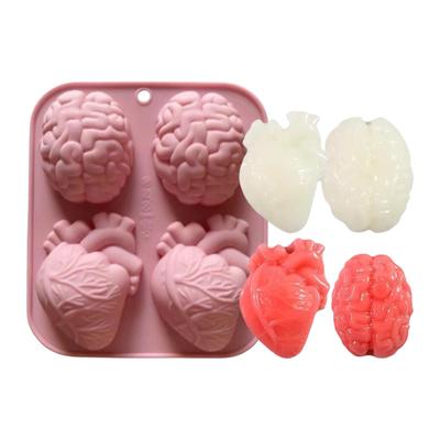 Human Heart Brain Silicone Molds Halloween 3D Brain Heart Shape Chocolate Candy Pudding Ices Cube Tray Cupcake Cake Decor Molds