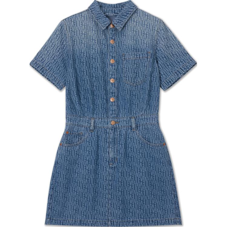 

Винтажное джинсовое платье Levis с воротником и коротким рукавом с принтом Женские платья Темно-синий 001BV-0000 S