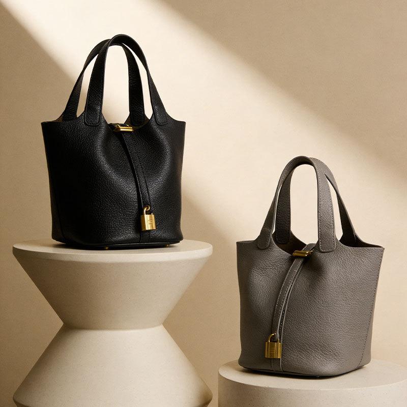 Bucket Bag Leather Messenger Bag Simple Texture Handbag Fashion Bag First Layer Cowhide Commuter Bag