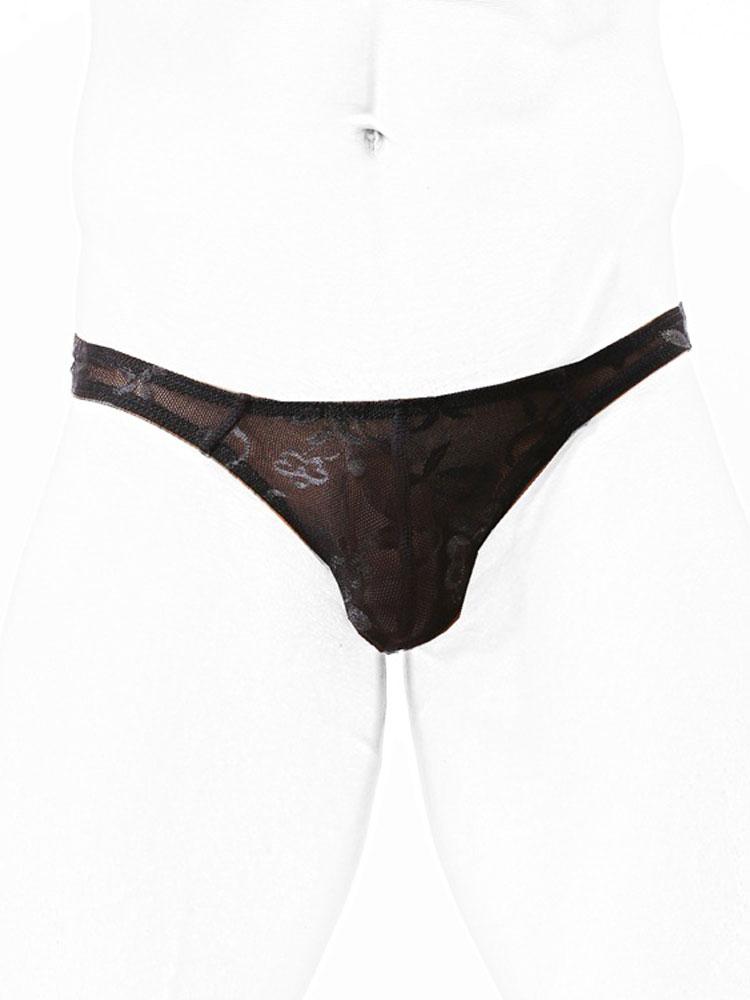 Low Waist Men'S Lace Thong Sex Exotic Lingerie Man G-String Ice Silk U Pouch Sheath Briefs Sissy Underpants Male Allure