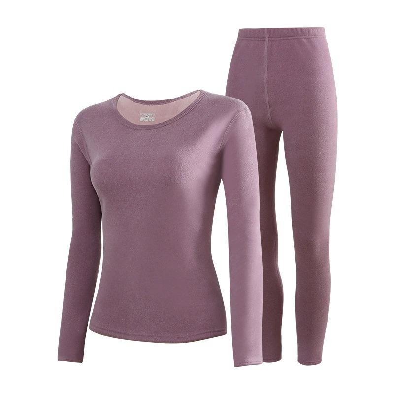 Men's & Women's Warm Velvet Underwear Set - Autumn/Winter, Cationic Brushed, Camel Hair