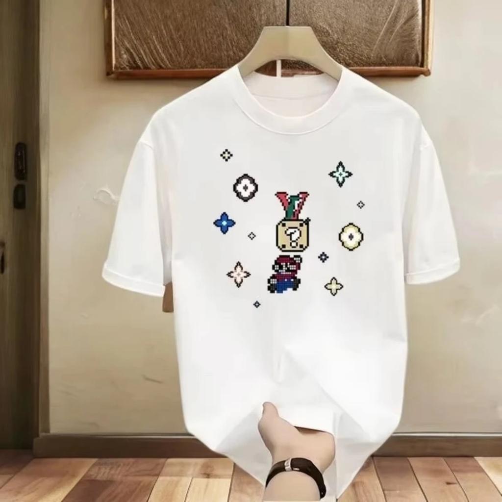 2026 Cotton Heavy Print American Short-sleeved T-shirt Trend Brand Summer All Match New Half Sleeved Loose Pair Round Neck Top