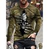 Frühling Sommer Mode Herren Totenkopf 3D Gedrucktes T-Shirt Bequem Weich Atmungsaktiv Locker Groß Lässig Sport Vielseitig Rundhals Langarm T-Shirt