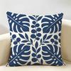 Blue Navy Tropical Silhouette Leaf Cushion Cover Durable Hypoallergenic Organic Linen Short Pillow Cover Washable