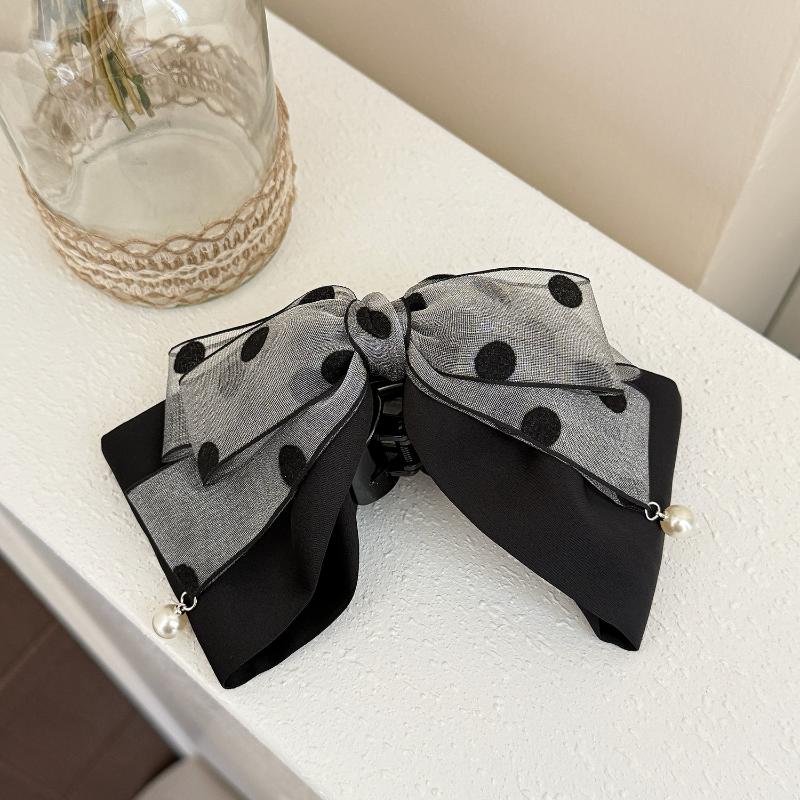 Korean Style Satin Dot Bow Hair Clips Banana Clip Women's Hair Accessories Fashion Ponytail Barrettes Hair Claws Hairpins