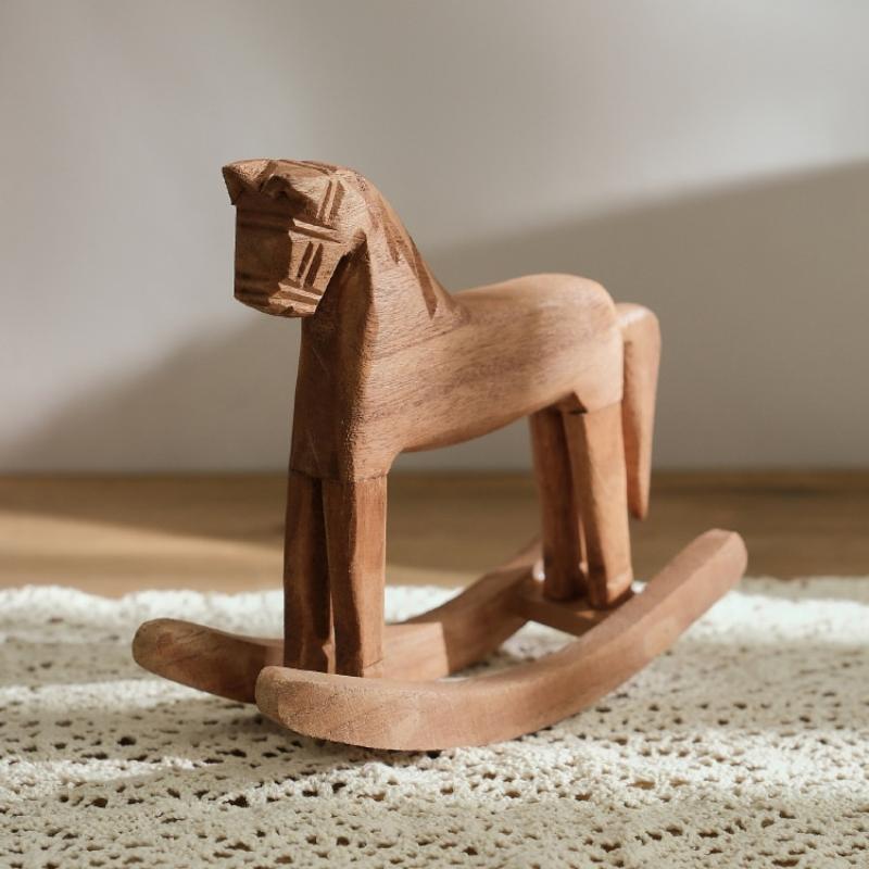 Creative Hand Carved Wooden Horse Series Retro Style Rocking Horse Desktop Decoration Ornament For Friends Commemorative Gift