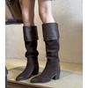 2.5CM-6.5CM niche design thin knight boots 2025 autumn new pointed thick heel but knee boots