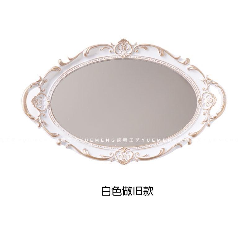 Europäischer Stil Retro Schminkspiegel Tablett Schminktisch Schmuck Kosmetik Parfüm Aufbewahrungstablett Dekoration Display Heimschmuck