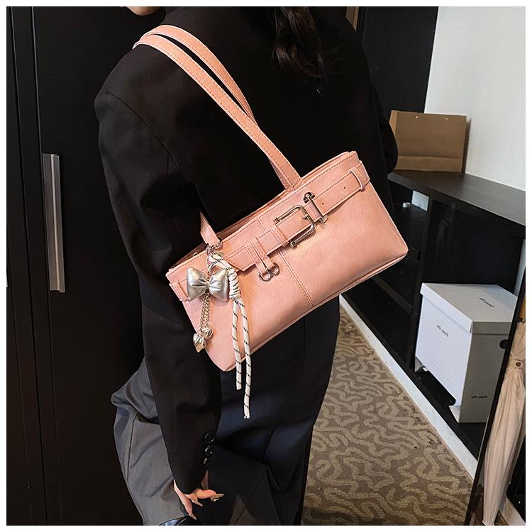 Belt Buckle Design Shoulder Satchels Bag For Women 2025 New In Luxury Designer Handbags Branded Fashion Totes With Pendant