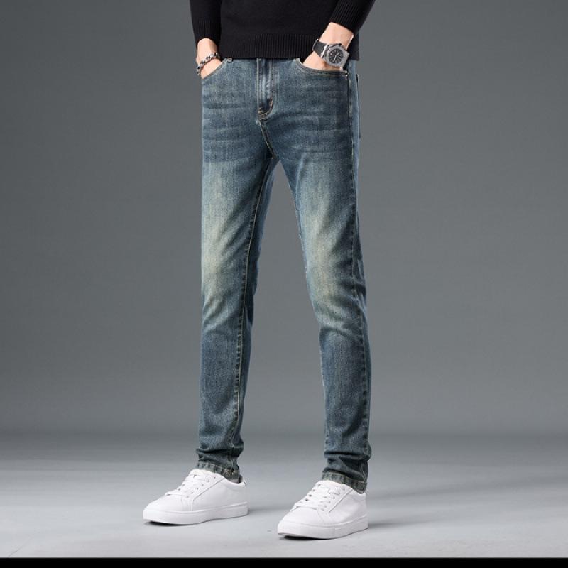 JYL Autumn vintage jeans men's narrow elastic fashion nostalgia.
