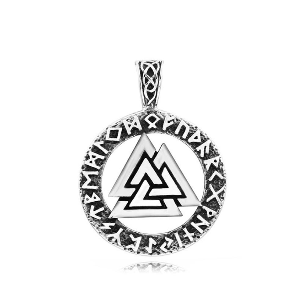 Vintage Stainless Steel Valknut Pendant Necklace Nordic Odin Viking Rune Necklace Men Fashion Biker Amulet Viking Jewelry Gift
