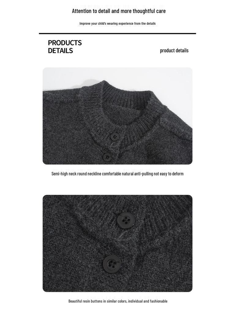 Kardigan chłopięcy szary ciepły dzianinowy – Koreański trend casualowy