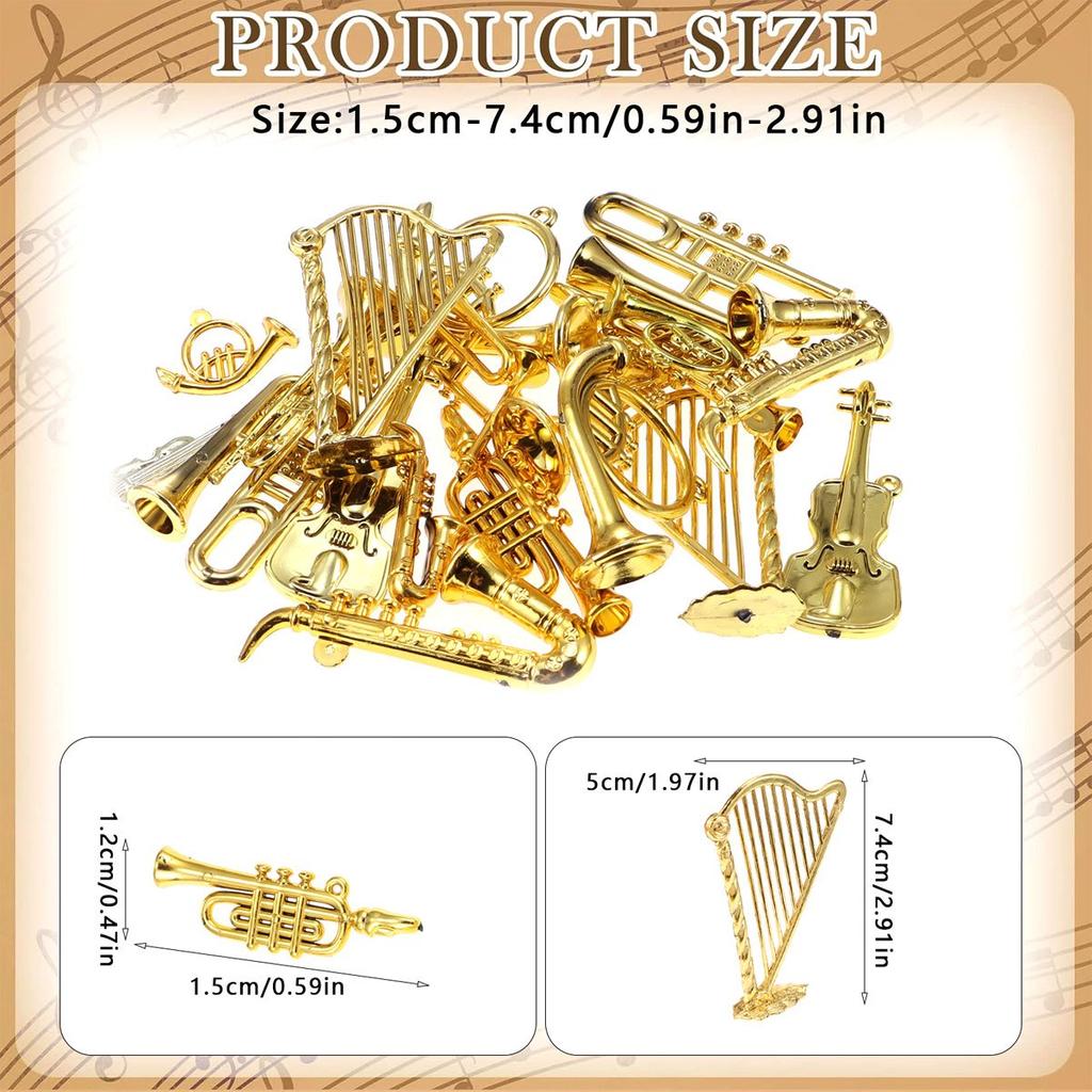8Pcs 2-7cm Mini Golden Musical Instrument Ornaments - Dollhouse Miniatures | Desktop Decor & Xmas Tree Hanging Pendants ZSY