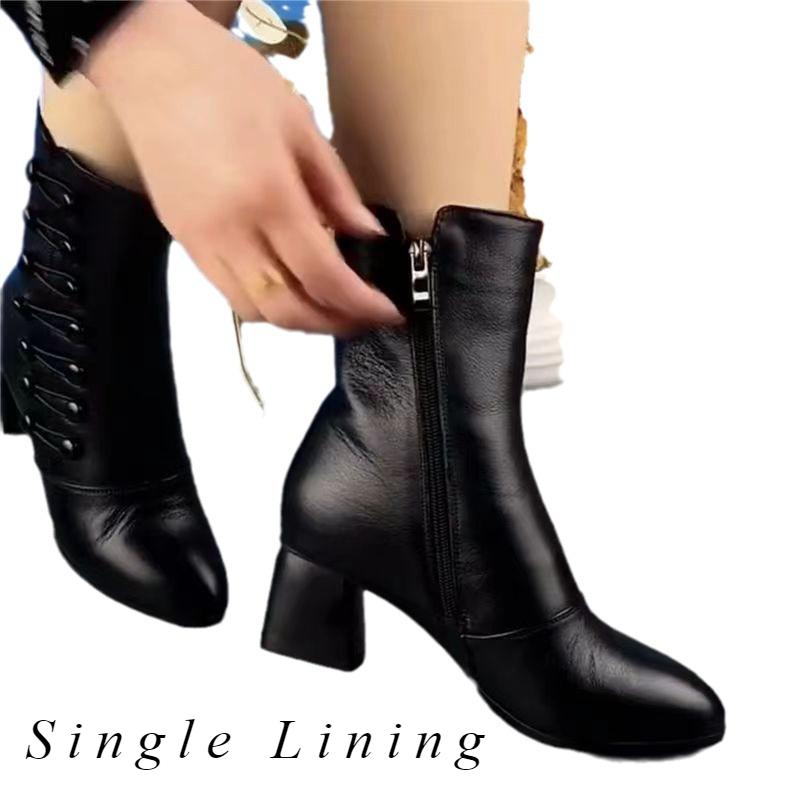 Fashionable Medium Heel Mid Tube Soft Sole Mother's Short Boots Martin Boots for Autumn and Winter