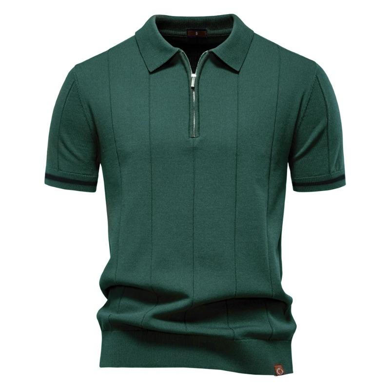 Herren Unifarbenes Sport-Reißverschluss-Polohemd Athletische Soziale Poloshirts Herren Büro Slim Fit